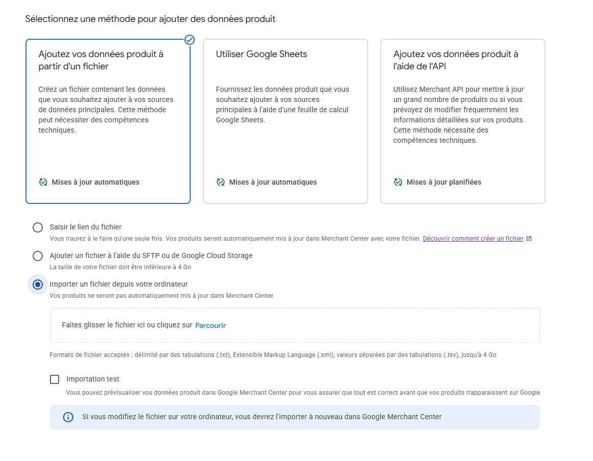 Choisir la méthode d’import d’une source supplémentaire dans GMC