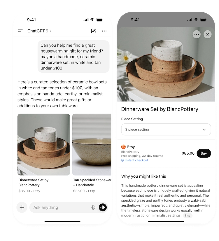 ChatGPT Shopping feature on mobile